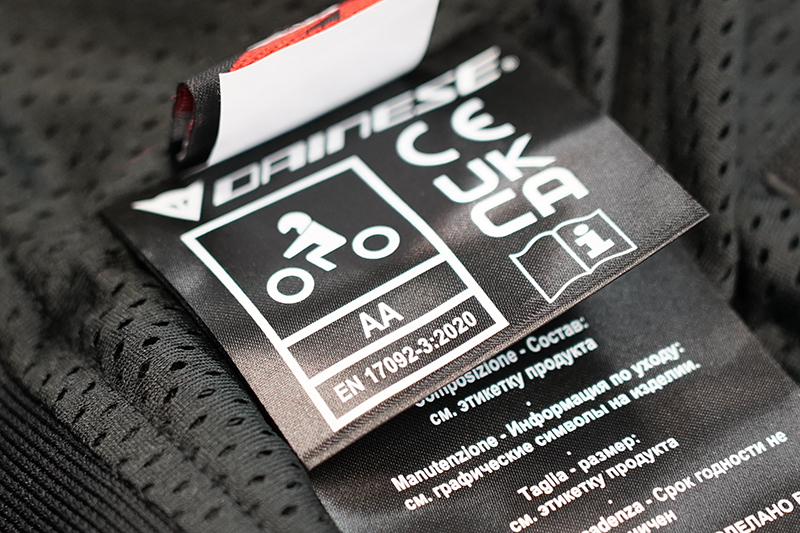 Dainese Gullfoss jacket AA EN17092 label